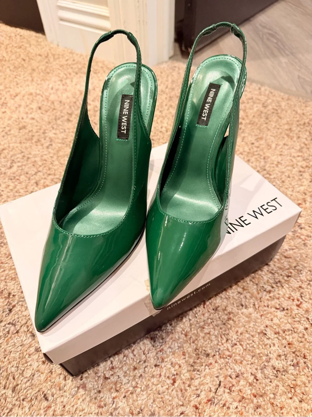 Marc Fisher Green Patent Slingback Pointed-Toe Stiletto Heels